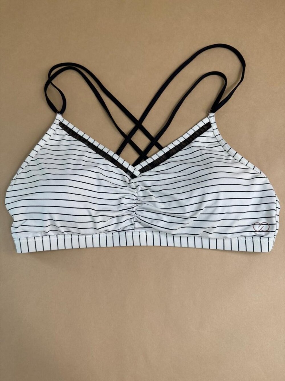 CALIA Carrie Underwood Striped Strappy Bikini Swim Top White Black‎ L